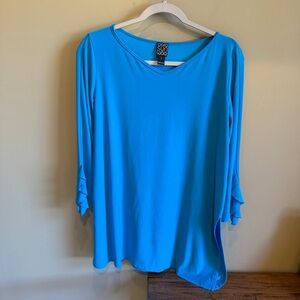 Clara Sun Woo Womens Sz M Turquoise Blue Asymmetrical Tunic Top Blouse